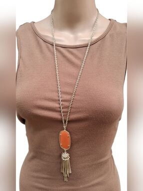Kendra Scott Rayne Long Tassel Pendant Necklace - Orange & Gold